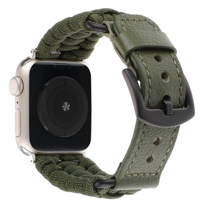 For Apple Watch SE 40mm Plain Paracord Genuine Leather Watch Band(Army Green) - Watch Bands by PMC Jewellery | Online Shopping South Africa | PMC Jewellery