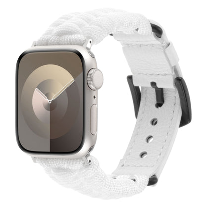 For Apple Watch Series 6 40mm Plain Paracord Genuine Leather Watch Band(White) - Watch Bands by PMC Jewellery | Online Shopping South Africa | PMC Jewellery