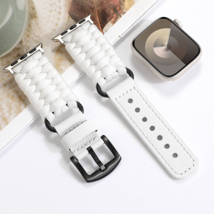 For Apple Watch Series 6 40mm Plain Paracord Genuine Leather Watch Band(White) - Watch Bands by PMC Jewellery | Online Shopping South Africa | PMC Jewellery