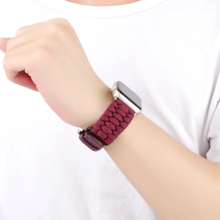 For Apple Watch Series 6 44mm Plain Paracord Genuine Leather Watch Band(Wine Red) - Watch Bands by PMC TechLife | Online Shopping South Africa | PMC TechLife
