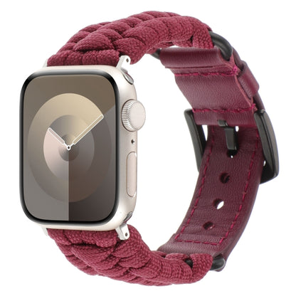 For Apple Watch Series 5 40mm Plain Paracord Genuine Leather Watch Band(Wine Red) - Watch Bands by PMC Jewellery | Online Shopping South Africa | PMC Jewellery