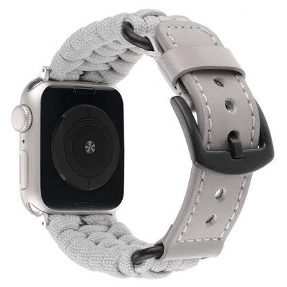 For Apple Watch Series 4 44mm Plain Paracord Genuine Leather Watch Band(Grey) - Watch Bands by PMC Jewellery | Online Shopping South Africa | PMC Jewellery