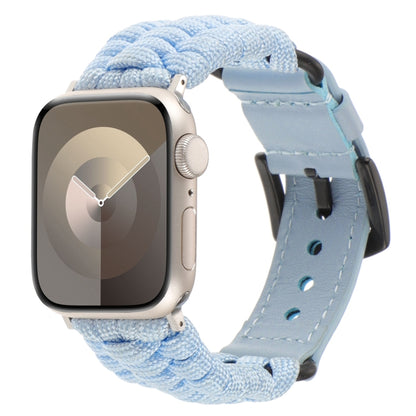 For Apple Watch Series 4 40mm Plain Paracord Genuine Leather Watch Band(Baby Blue) - Watch Bands by PMC Jewellery | Online Shopping South Africa | PMC Jewellery