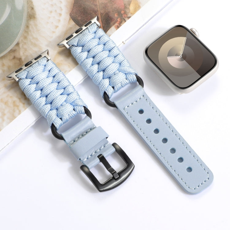 For Apple Watch Series 4 40mm Plain Paracord Genuine Leather Watch Band(Baby Blue) - Watch Bands by PMC Jewellery | Online Shopping South Africa | PMC Jewellery