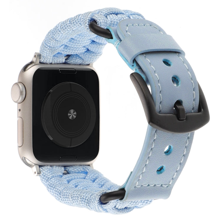 For Apple Watch Series 4 40mm Plain Paracord Genuine Leather Watch Band(Baby Blue) - Watch Bands by PMC Jewellery | Online Shopping South Africa | PMC Jewellery