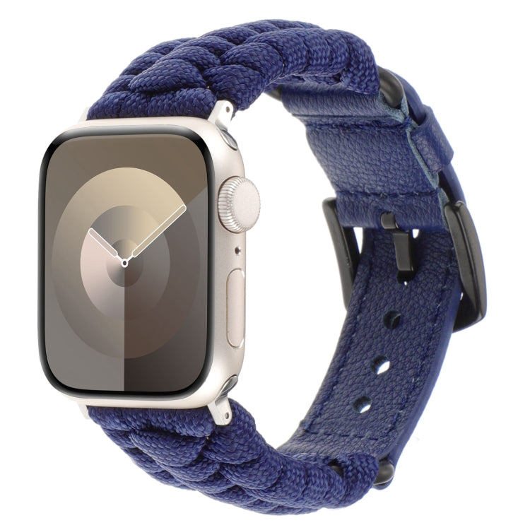 For Apple Watch Series 4 40mm Plain Paracord Genuine Leather Watch Band(Royal Blue) - Watch Bands by PMC Jewellery | Online Shopping South Africa | PMC Jewellery