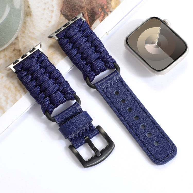 For Apple Watch Series 4 40mm Plain Paracord Genuine Leather Watch Band(Royal Blue) - Watch Bands by PMC Jewellery | Online Shopping South Africa | PMC Jewellery