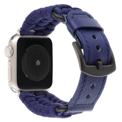 For Apple Watch Series 4 40mm Plain Paracord Genuine Leather Watch Band(Royal Blue) - Watch Bands by PMC Jewellery | Online Shopping South Africa | PMC Jewellery