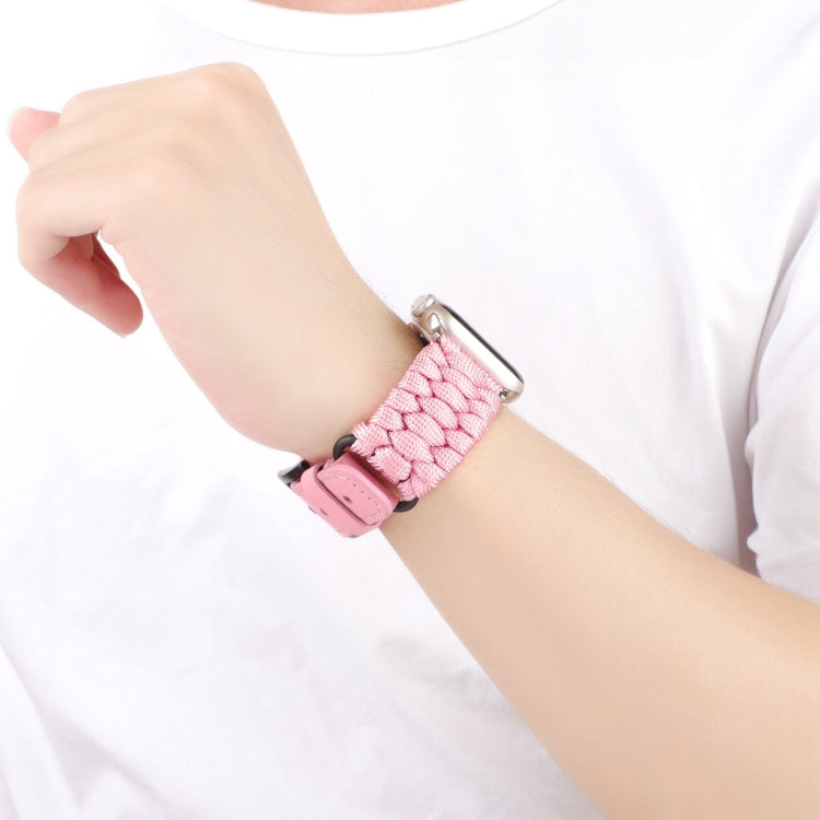 For Apple Watch Series 3 42mm Plain Paracord Genuine Leather Watch Band(Pink) - free shipping - PMC TechLife - Order now!