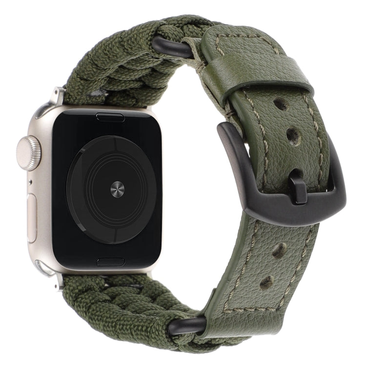 For Apple Watch Series 2 42mm Plain Paracord Genuine Leather Watch Band(Army Green) - Watch Bands by PMC Jewellery | Online Shopping South Africa | PMC Jewellery