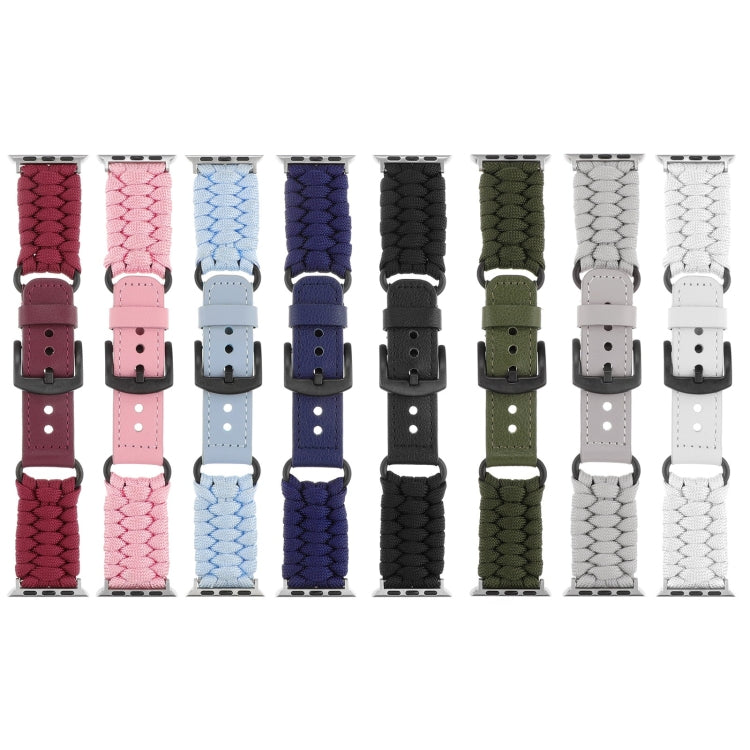 For Apple Watch 42mm Plain Paracord Genuine Leather Watch Band(Wine Red) - Watch Bands by PMC TechLife | Online Shopping South Africa | PMC TechLife