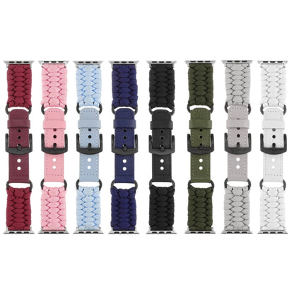 For Apple Watch Series 6 40mm Plain Paracord Genuine Leather Watch Band(White) - Watch Bands by PMC Jewellery | Online Shopping South Africa | PMC Jewellery