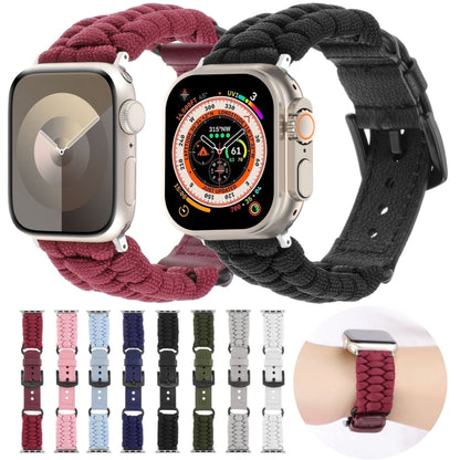 For Apple Watch SE 2022 44mm Plain Paracord Genuine Leather Watch Band(Pink) - Watch Bands by PMC Jewellery | Online Shopping South Africa | PMC Jewellery