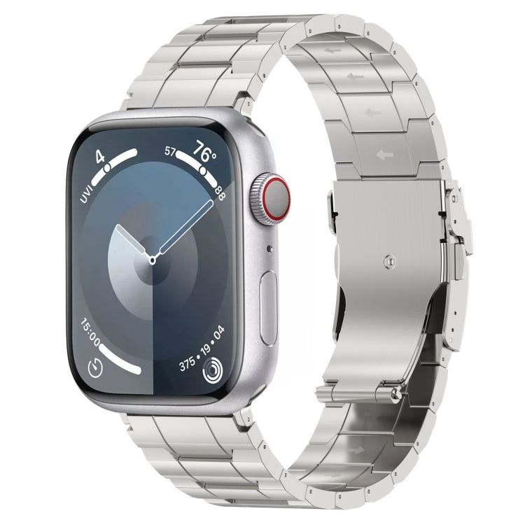 For Apple Watch SE 2023 44mm Safety Buckle Trapezoid Titanium Steel Watch Band(Silver) - Watch Bands by PMC Jewellery | Online Shopping South Africa | PMC Jewellery