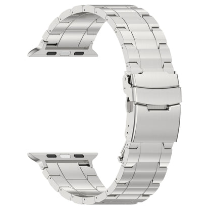 For Apple Watch SE 2023 44mm Safety Buckle Trapezoid Titanium Steel Watch Band(Silver) - Watch Bands by PMC Jewellery | Online Shopping South Africa | PMC Jewellery