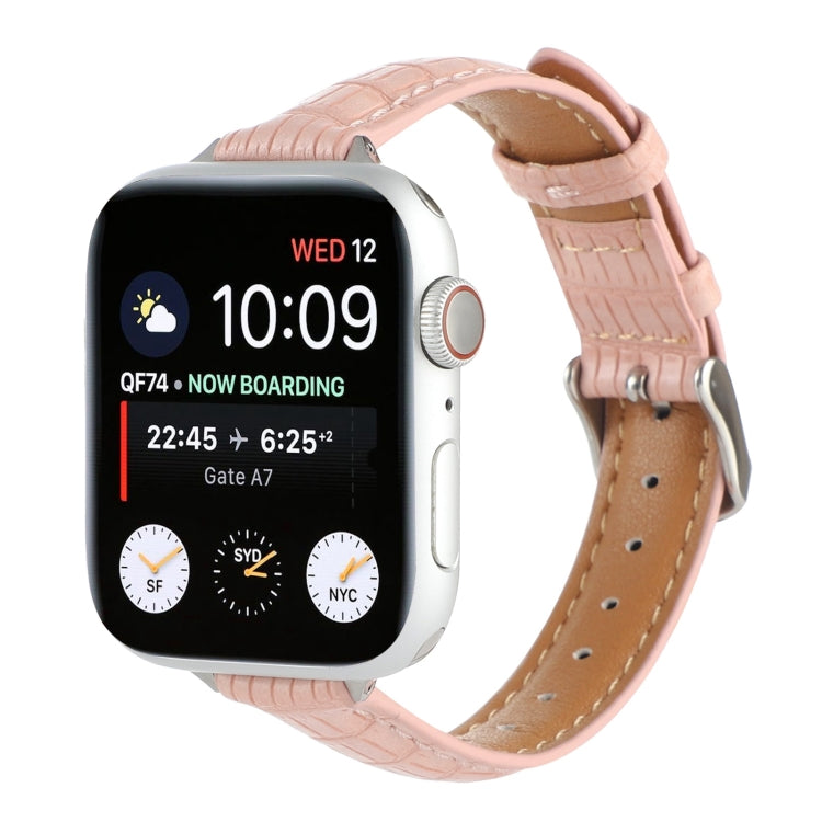 For Apple Watch Series 8 45mm Slim Crocodile Leather Watch Band(Pink) - free shipping - PMC TechLife - Order now!
