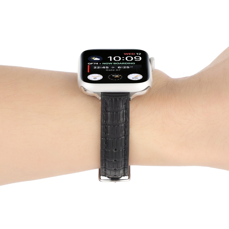 For Apple Watch Series 6 44mm Slim Crocodile Leather Watch Band(Black) - Watch Bands by PMC TechLife | Online Shopping South Africa | PMC TechLife | Buy Now Pay Later Mobicred