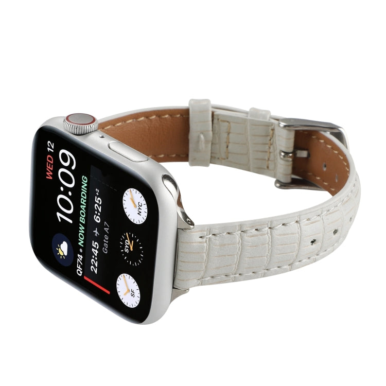 For Apple Watch Series 3 38mm Slim Crocodile Leather Watch Band(White) - Watch Bands by PMC TechLife | Online Shopping South Africa | PMC TechLife | Buy Now Pay Later Mobicred