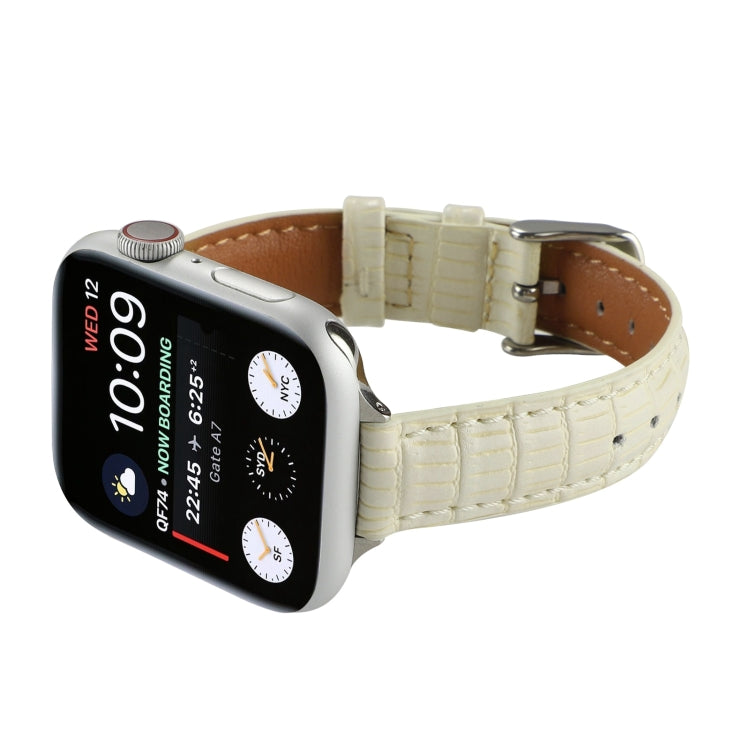 For Apple Watch Series 2 42mm Slim Crocodile Leather Watch Band(Beige) - Watch Bands by PMC TechLife | Online Shopping South Africa | PMC TechLife