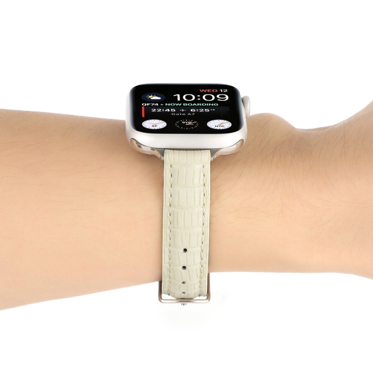 For Apple Watch Series 2 42mm Slim Crocodile Leather Watch Band(Beige) - Watch Bands by PMC TechLife | Online Shopping South Africa | PMC TechLife