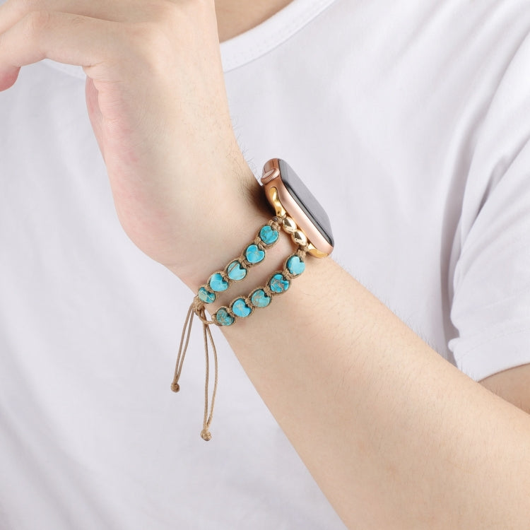 For Apple Watch SE 2022 40mm Heart Stones Drawstring Chain Watch Band(Blue) - free shipping - PMC TechLife - Order now!