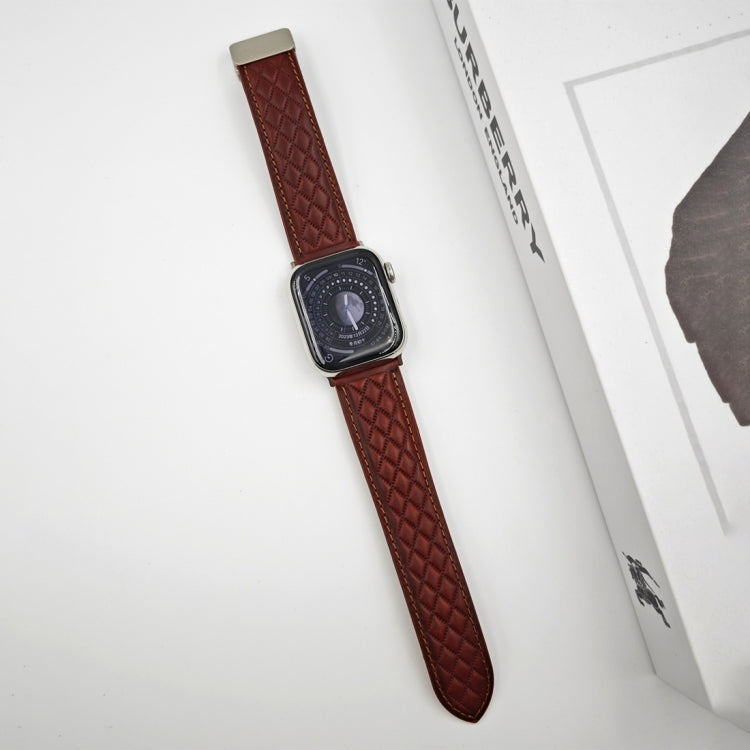 For Apple Watch 42mm Rhombus Pattern Magnetic Folding Buckle Leather Watch Band(Red) - Watch Bands by PMC TechLife | Online Shopping South Africa | PMC TechLife | Buy Now Pay Later Mobicred