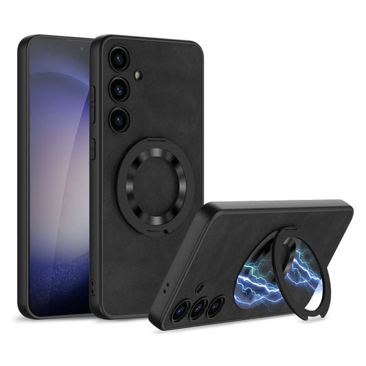 For Samsung Galaxy S24 5G GKK Skin Feel Frosted Leather MagSafe Magnetic Phone Case with Holder(Black) - Galaxy S24 5G Cases by GKK | Online Shopping South Africa | PMC Jewellery | Buy Now Pay Later Mobicred