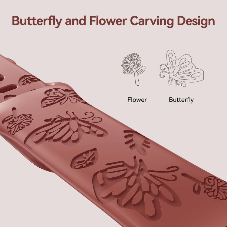 For Apple Watch 38mm Butterfly Flower Embossed Silicone Watch Band(Brick Red) - Watch Bands by PMC TechLife | Online Shopping South Africa | PMC TechLife