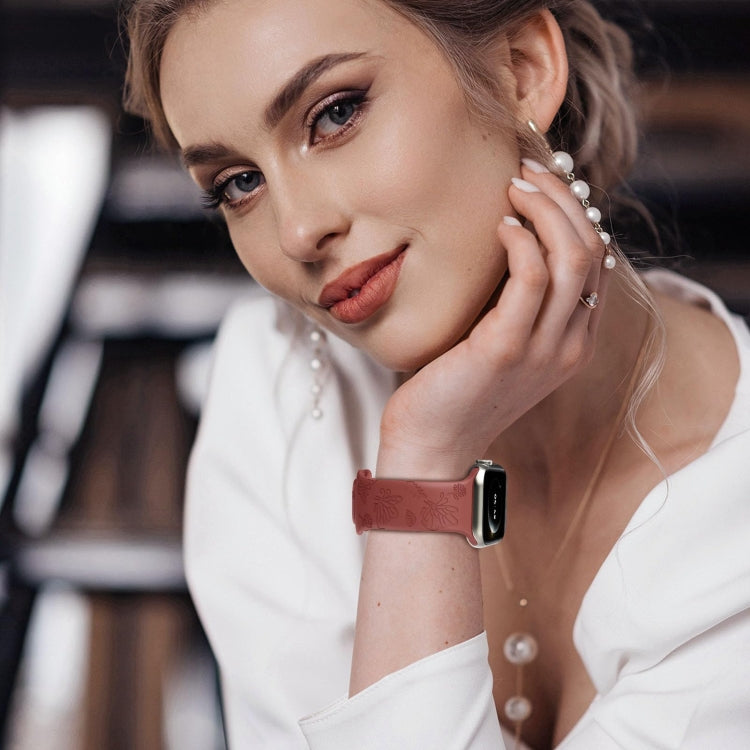 For Apple Watch 38mm Butterfly Flower Embossed Silicone Watch Band(Brick Red) - Watch Bands by PMC TechLife | Online Shopping South Africa | PMC TechLife