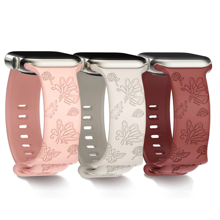 For Apple Watch SE 44mm Butterfly Flower Embossed Silicone Watch Band(Starlight) - Watch Bands by PMC TechLife | Online Shopping South Africa | PMC TechLife