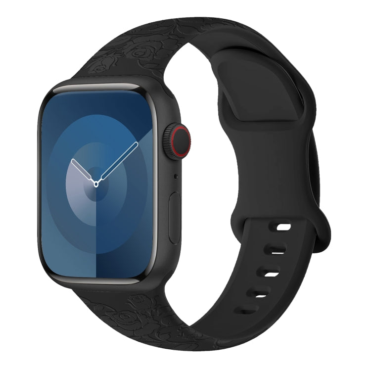 For Apple Watch SE 2023 44mm Rose Embossed Silicone Watch Band(Black) - Watch Bands by PMC TechLife | Online Shopping South Africa | PMC TechLife | Buy Now Pay Later Mobicred