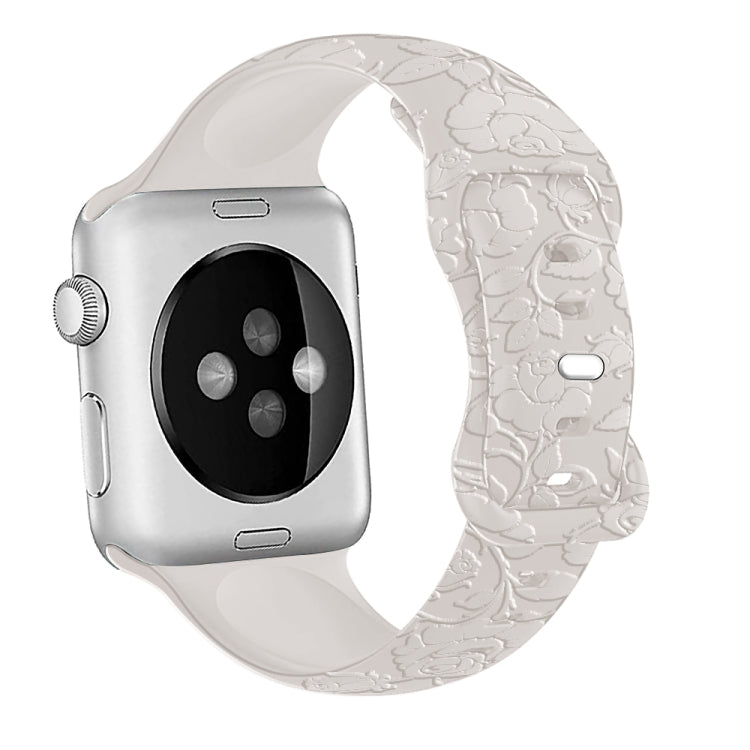 For Apple Watch SE 2023 44mm Rose Embossed Silicone Watch Band(Starlight) - Watch Bands by PMC TechLife | Online Shopping South Africa | PMC TechLife