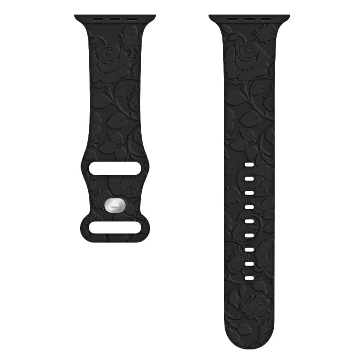 For Apple Watch Series 9 45mm Rose Embossed Silicone Watch Band(Black) - Watch Bands by PMC TechLife | Online Shopping South Africa | PMC TechLife