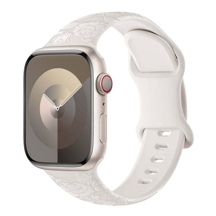 For Apple Watch Series 8 45mm Rose Embossed Silicone Watch Band(Starlight) - Watch Bands by PMC TechLife | Online Shopping South Africa | PMC TechLife