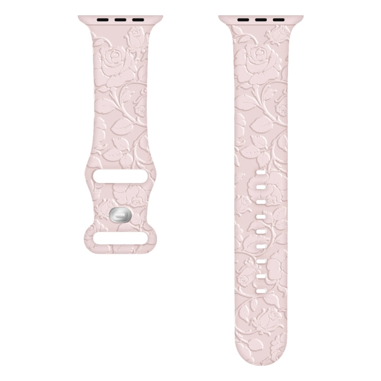 For Apple Watch Series 7 41mm Rose Embossed Silicone Watch Band(Pink) - Watch Bands by PMC TechLife | Online Shopping South Africa | PMC TechLife