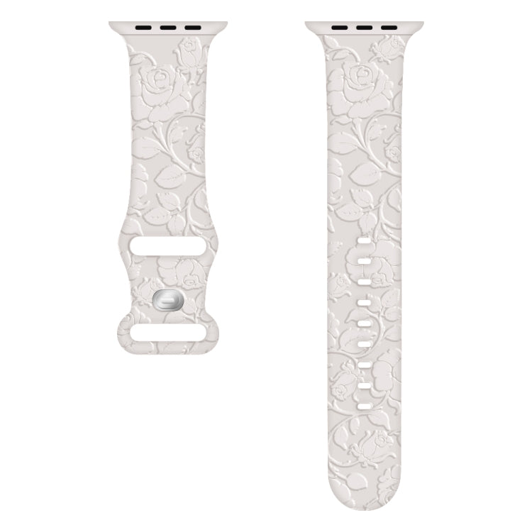 For Apple Watch Series 7 41mm Rose Embossed Silicone Watch Band(Starlight) - Watch Bands by PMC TechLife | Online Shopping South Africa | PMC TechLife