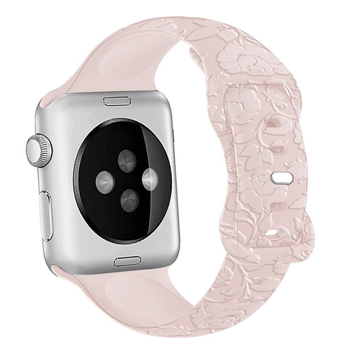 For Apple Watch Series 5 44mm Rose Embossed Silicone Watch Band(Pink) - Watch Bands by PMC TechLife | Online Shopping South Africa | PMC TechLife