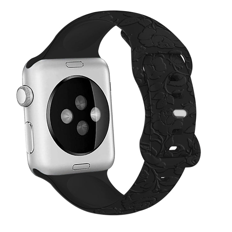 For Apple Watch Series 4 40mm Rose Embossed Silicone Watch Band(Black) - Watch Bands by PMC TechLife | Online Shopping South Africa | PMC TechLife
