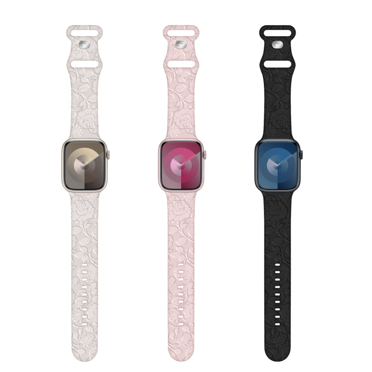 For Apple Watch Series 9 45mm Rose Embossed Silicone Watch Band(Black) - Watch Bands by PMC TechLife | Online Shopping South Africa | PMC TechLife