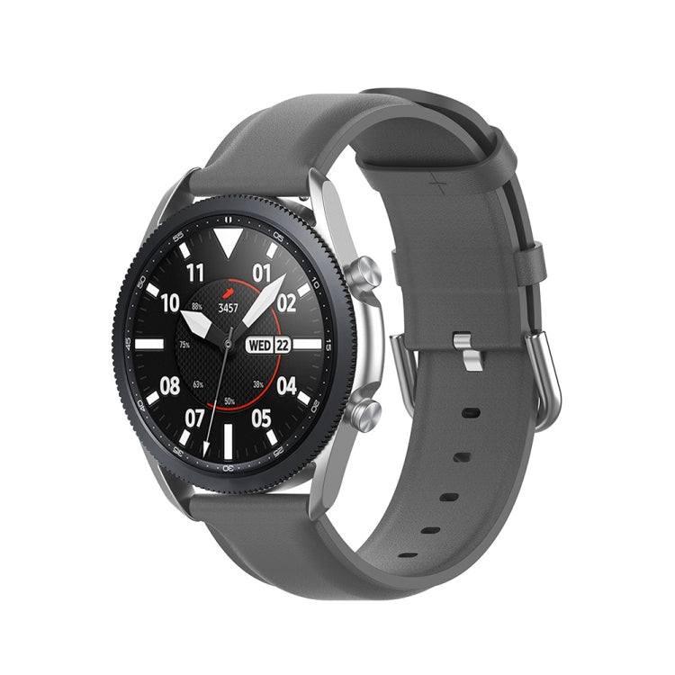 For Galaxy Watch 3 45mm Round Tail Leather Watch Band, Size: Free Size 22mm(Gray) - Watch Bands by PMC TechLife | Online Shopping South Africa | PMC TechLife | Buy Now Pay Later Mobicred
