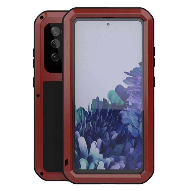 For Samsung Galaxy S20 FE LOVE MEI Metal Shockproof Waterproof Dustproof Protective Case with Glass(Red) - free shipping - PMC TechLife - Order now!