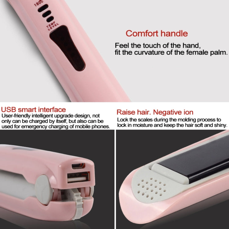 Wireless Mini USB Rechargeable Hair Straightener Hair Curler Double Purpose Hair Splint(Pink) - Hair Curler by PMC Jewellery | Online Shopping South Africa | PMC Jewellery