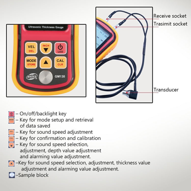 BENETECH GM130 Ultrasonic Thickness Meter Tester Gauge, Measure Range: 1.00~300.0mm - Coating Thickness Gauge by BENETECH | Online Shopping South Africa | PMC Jewellery | Buy Now Pay Later Mobicred