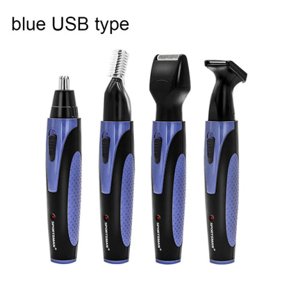 SPORTSMAN Four-in-one USB Rechargeable Ear Nose Trimmer Beard Face Shaver Eyebrows Hair Trimmer For Men(blue USB type) - Electric Shavers by SPORTSMAN | Online Shopping South Africa | PMC Jewellery