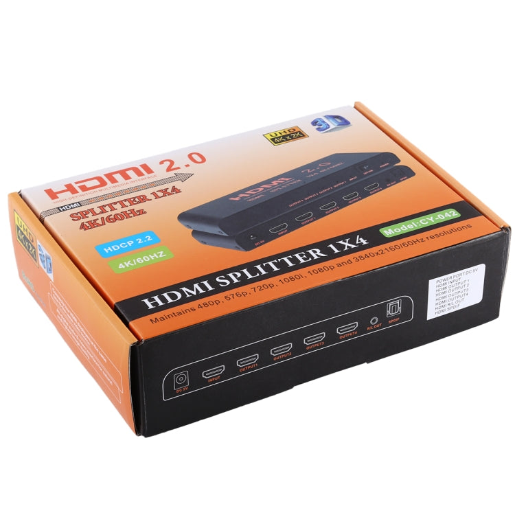 CY-042 1X4 HDMI 2.0 4K/60Hz Splitter, EU Plug - Splitter by PMC TechLife | Online Shopping South Africa | PMC TechLife
