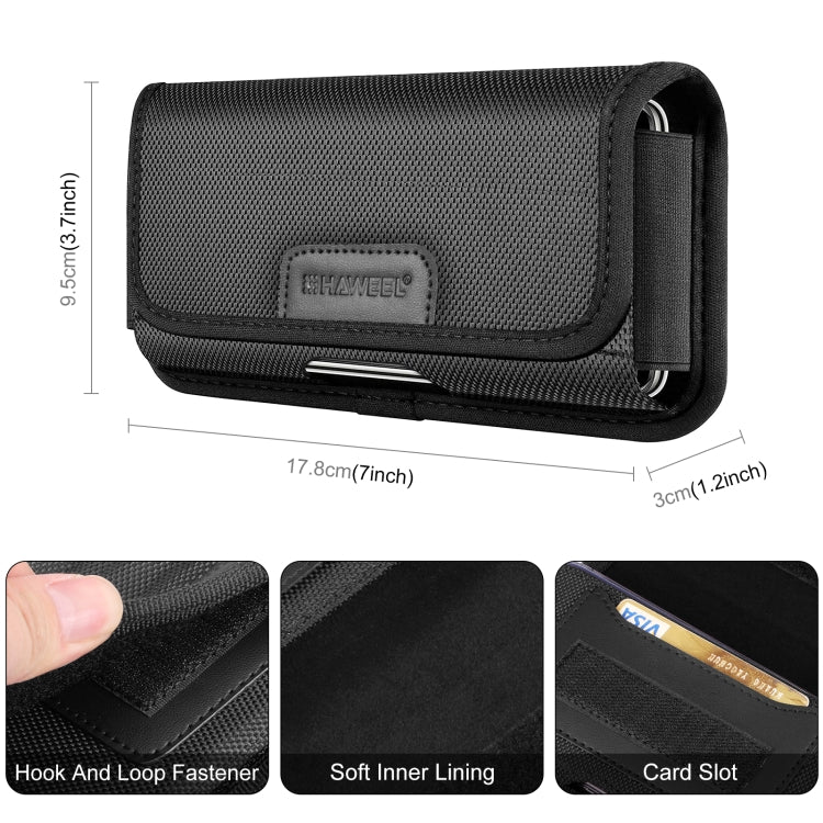 HAWEEL 6.1-6.8 inch Nylon Cloth Phone Belt Clip Horizontal Carrying Pouch with Card Slot (Black) -  by HAWEEL | Online Shopping South Africa | PMC TechLife | Buy Now Pay Later Mobicred