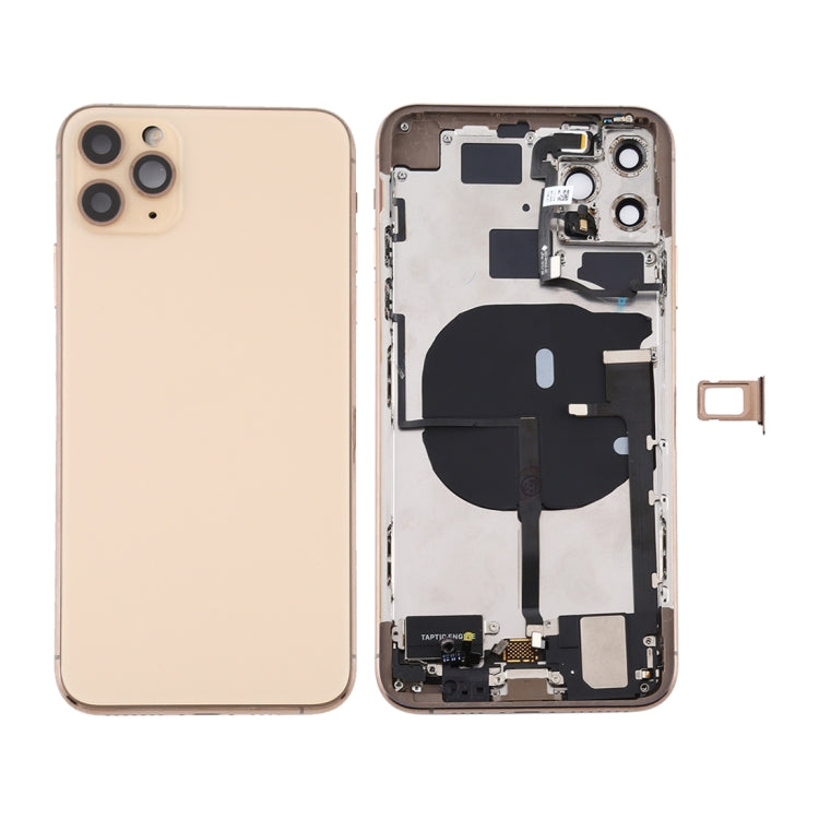Battery Back Cover Assembly (with Side Keys & Power Button + Volume Button Flex Cable & Wireless Charging Module & Motor & Charging Port & Speaker Ringer Buzzer & Card Tray & Camera Lens Cover) for iPhone 11 Pro(Gold) - Back Cover by PMC TechLife | Online Shopping South Africa | PMC TechLife