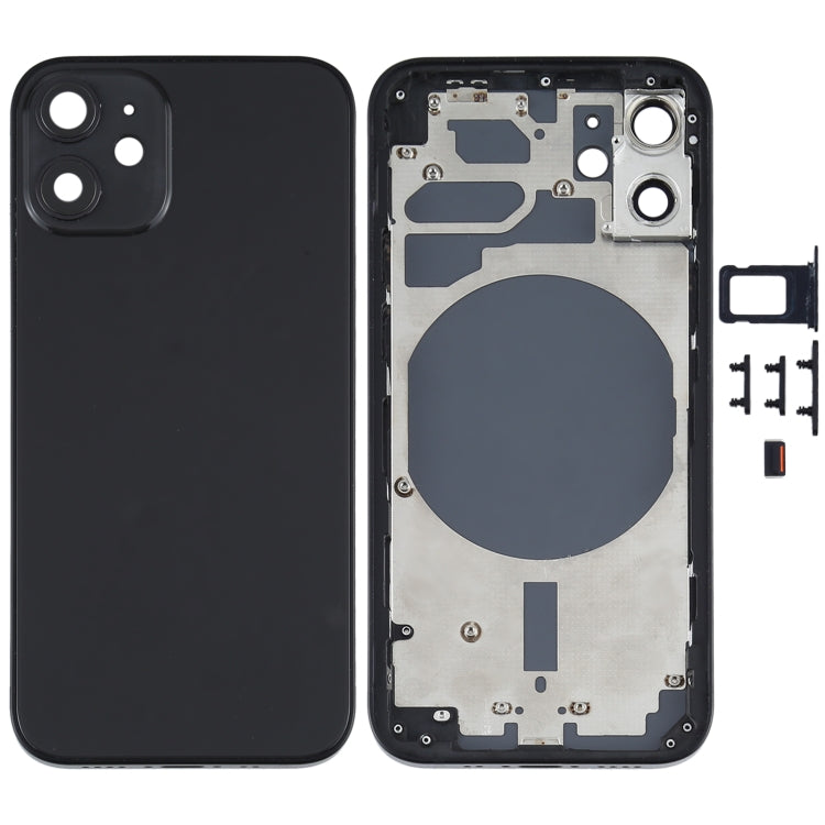 Back Housing Cover with SIM Card Tray & Side  Keys & Camera Lens for iPhone 12 mini(Black) - free shipping - PMC TechLife - Order now!