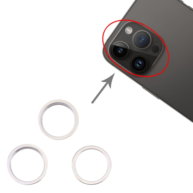 For iPhone 14 Pro Max 3PCS Rear Camera Glass Lens Metal Outside Protector Hoop Ring(Silver) -  by PMC TechLife | Online Shopping South Africa | PMC TechLife