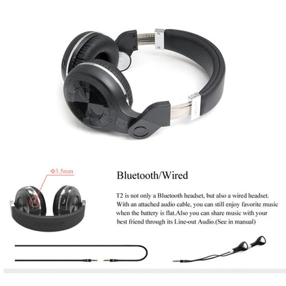 Bluedio T2+ Turbine Wireless Bluetooth 4.1 Stereo Headphones Headset with Mic & Micro SD Card Slot & FM Radio, For iPhone, Samsung, Huawei, Xiaomi, HTC and Other Smartphones, All Audio Devices(Black) - Headset & Headphone by Bluedio | Online Shopping South Africa | PMC Jewellery | Buy Now Pay Later Mobicred